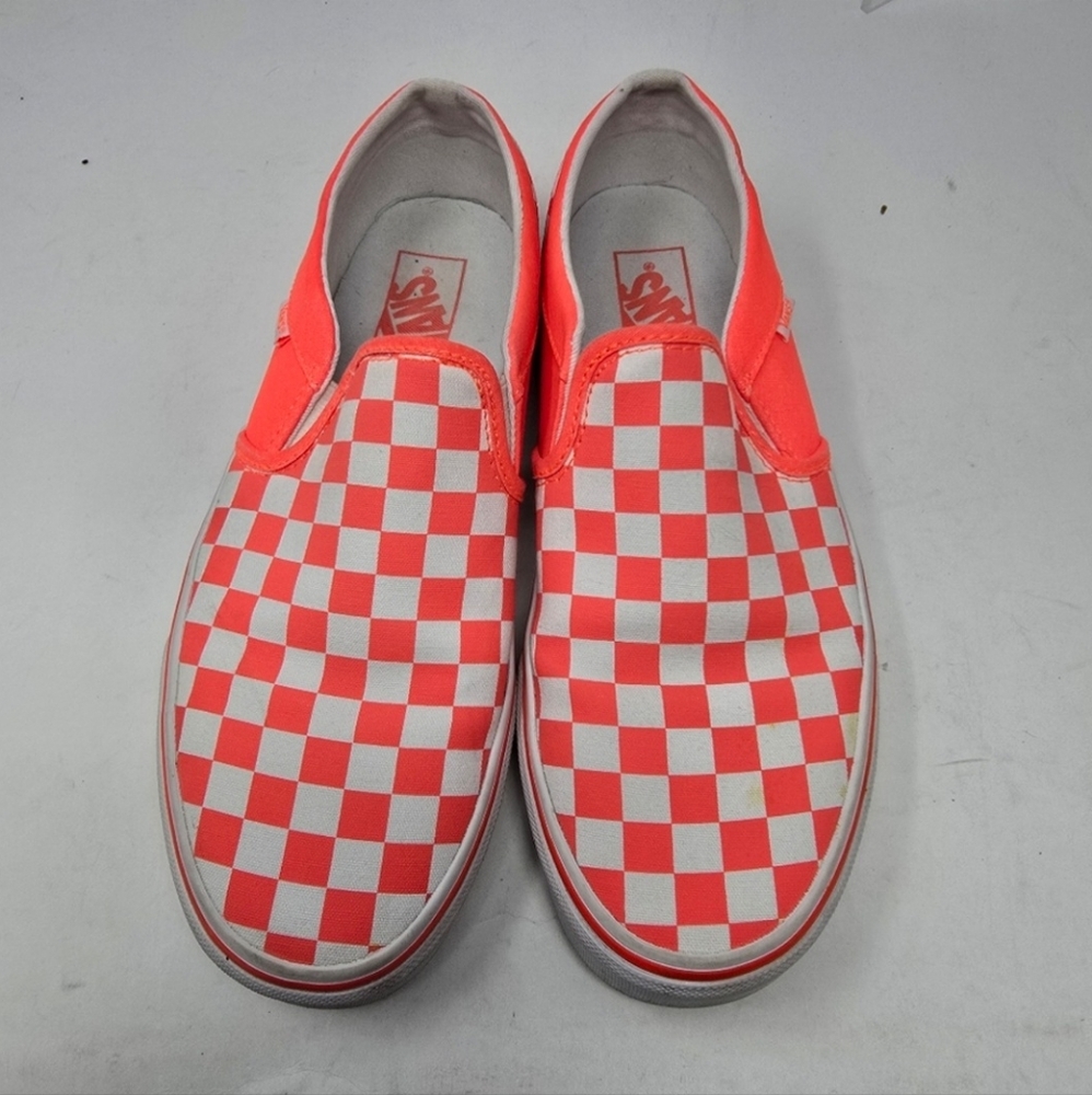 Vans Womens Size 10 Asher Checkerboard Slip On Classic Fiery Coral White. - Picture 2 of 6